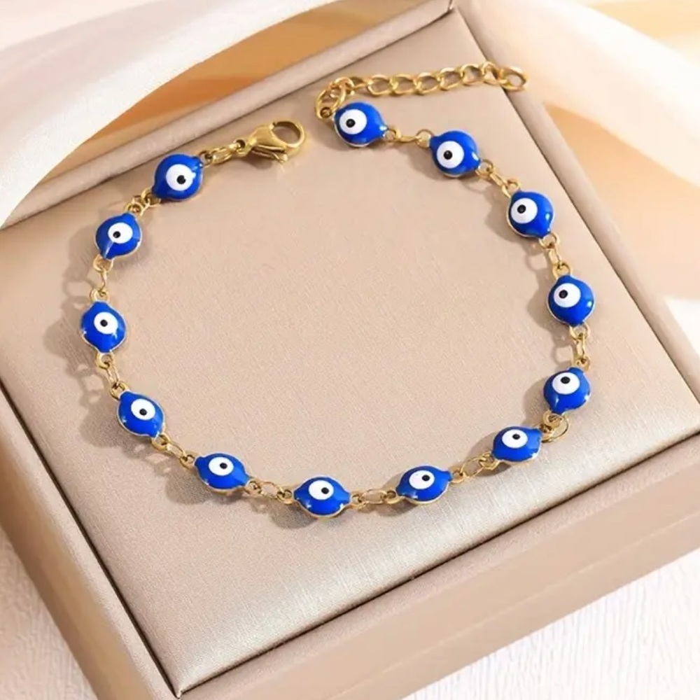 Gold Plated Stainless Steel Evil Eye Bracelet‎ Blue Jewelry protection